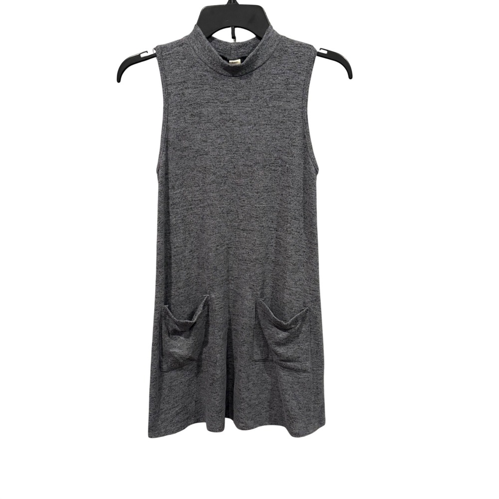 90s Grunge Minimalist Mock Neck Sleeveless Shift Dress Heather Gray Pockets S